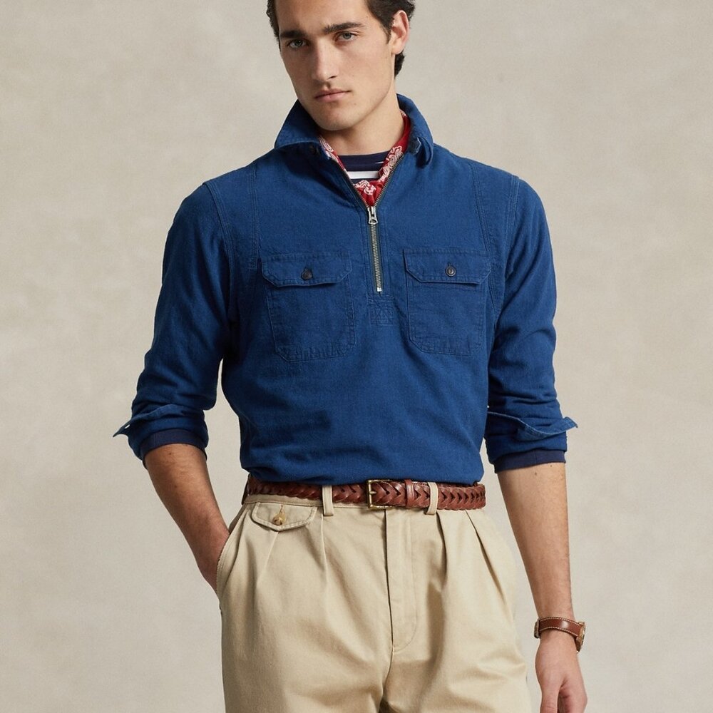 NEW POLO RALPH LAUREN Classic-Fit Indigo Popover Workshirt – Slub Indigo – XS